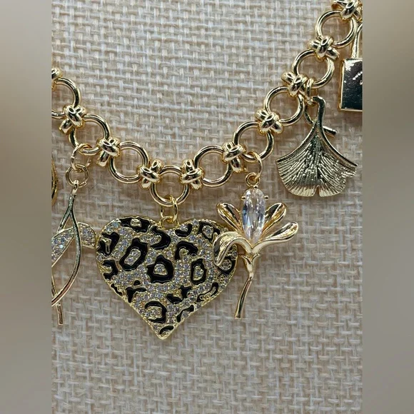 NEW Original Gold Plated Charm Necklace with Leopard Heart Made by Me :) - Picture 3 of 6